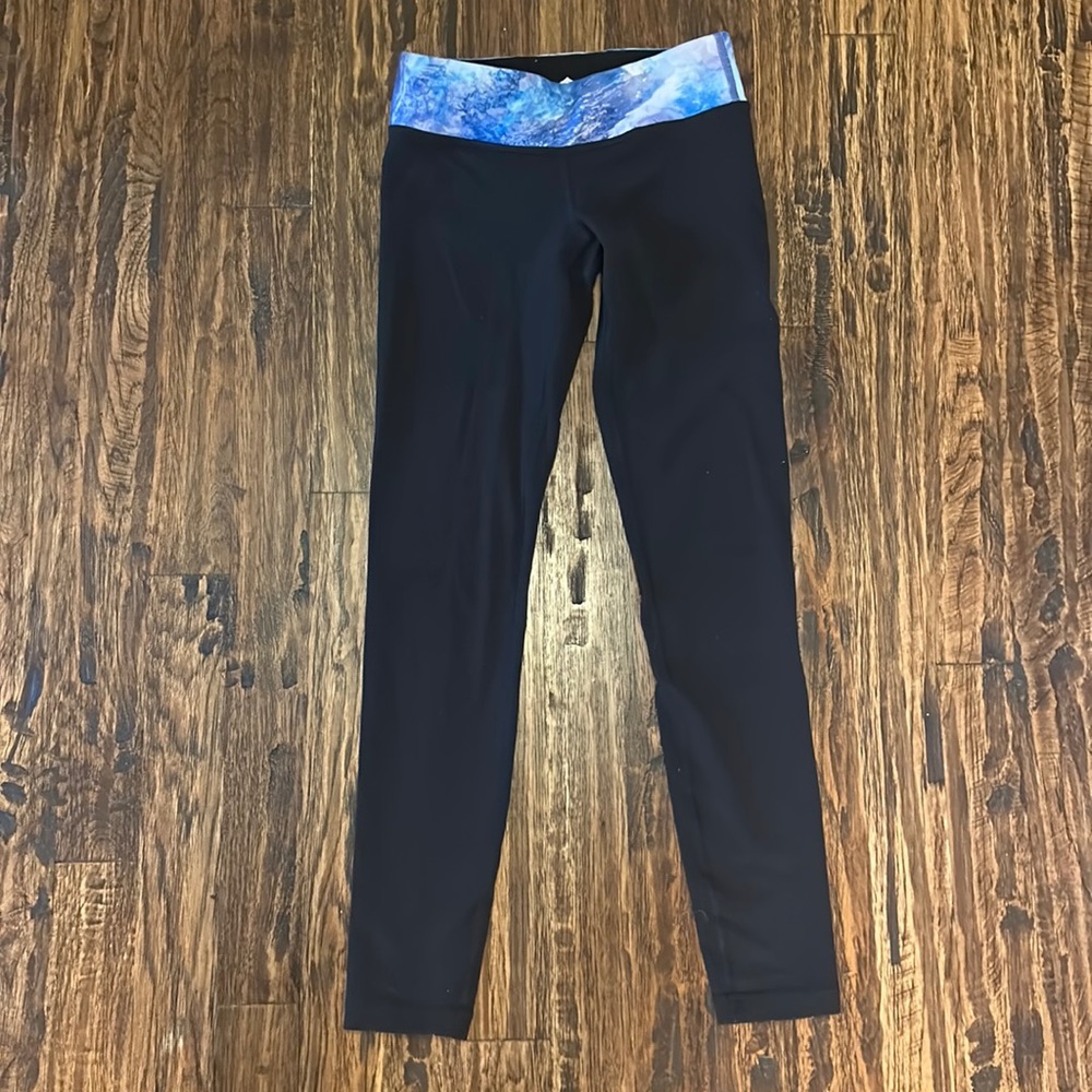 Ivivva Black Leggings with Blue Waistband
